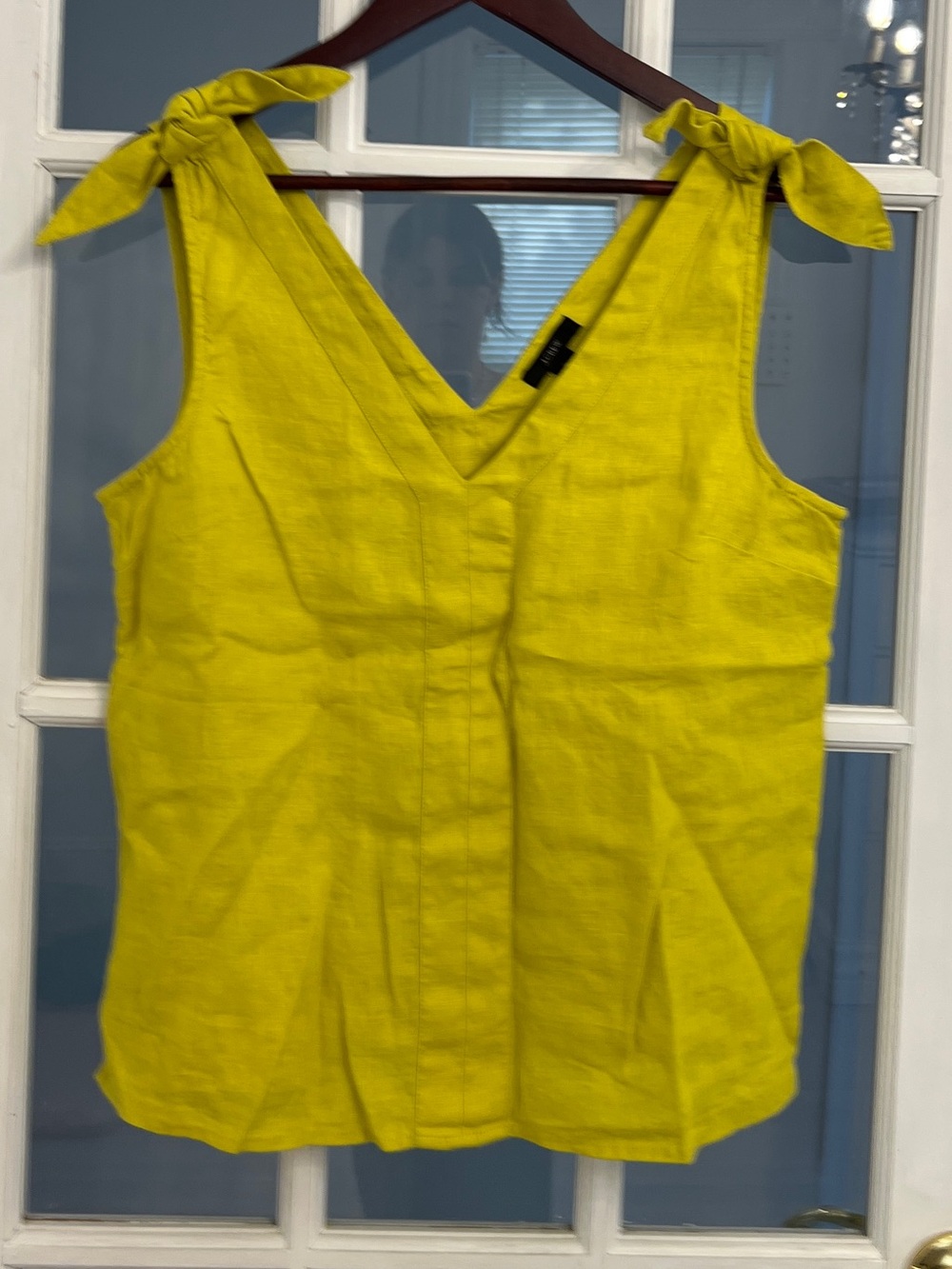 J. CREW Women’s Chartreuse 100% Linen Tie-Shoulder V-Neck Tank Top Size S
